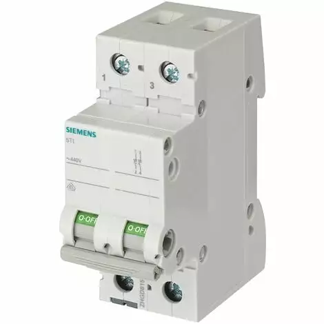 Siemens 40A 2-pôles 2-modules Interrupteur OFF 5TL12400 1 Siemens 40A 2-pôles 2-modules Interrupteur OFF 5TL12400