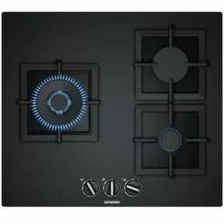 SIEMENS Table De Cuisson Gaz Verre 59cm 3 Bruleurs Avec 1 Wok 4000W StepFlame Noir - Noir