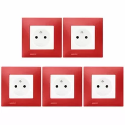 LOT De 5 Prises 2P+T Blanc Delta Viva + Plaques Rouge - SIEMENS - SIEMENS