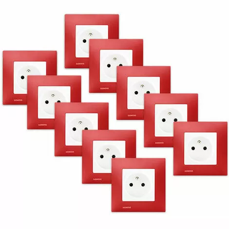 LOT De 10 Prises 2P+T Blanc Delta Viva + Plaques Rouge - SIEMENS - SIEMENS 1 LOT De 10 Prises 2P+T Blanc Delta Viva + Plaques Rouge - SIEMENS - SIEMENS