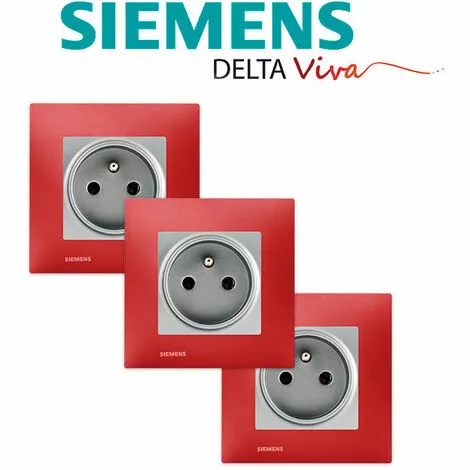 LOT De 3 Prises 2P+T Silver Delta Viva + Plaques Rouge - SIEMENS - SIEMENS 2 LOT De 3 Prises 2P+T Silver Delta Viva + Plaques Rouge - SIEMENS - SIEMENS – Image 2