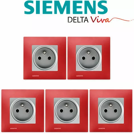 LOT De 5 Prises 2P+T Silver Delta Viva + Plaques Rouge - SIEMENS - SIEMENS 2 LOT De 5 Prises 2P+T Silver Delta Viva + Plaques Rouge - SIEMENS - SIEMENS – Image 2
