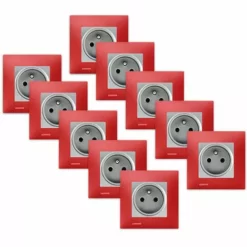 LOT De 10 Prises 2P+T Silver Delta Viva + Plaques Rouge - SIEMENS - SIEMENS