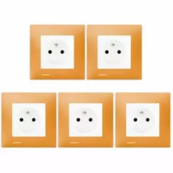 LOT De 5 Prises 2P+T Blanc Delta Viva + Plaques Orange - SIEMENS - SIEMENS