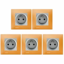 LOTde 5 Prises 2P+T Silver Delta Viva + Plaques Orange - SIEMENS - SIEMENS
