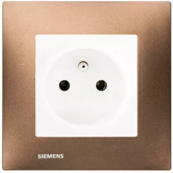 Prise 2P+T Blanc Delta Viva + Plaque Métal Marron - SIEMENS - SIEMENS