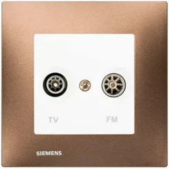 Prise TV /FM Blanc Delta Viva + Plaque Métal Marron - SIEMENS - SIEMENS