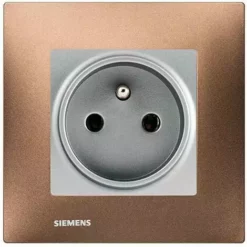 Prise 2P+T Silver Delta Viva + Plaque Métal Marron - SIEMENS - SIEMENS