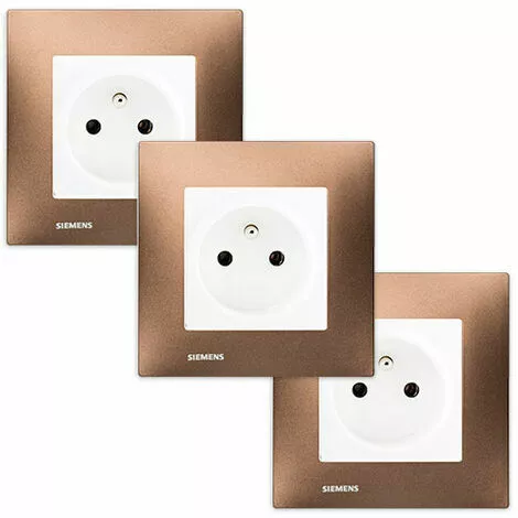 LOT De 3 Prises 2P+T Blanc Delta Viva + Plaques Métal Marron - SIEMENS - SIEMENS 1 LOT De 3 Prises 2P+T Blanc Delta Viva + Plaques Métal Marron - SIEMENS - SIEMENS