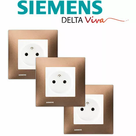 LOT De 3 Prises 2P+T Blanc Delta Viva + Plaques Métal Marron - SIEMENS - SIEMENS 2 LOT De 3 Prises 2P+T Blanc Delta Viva + Plaques Métal Marron - SIEMENS - SIEMENS – Image 2