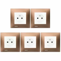 LOT 5 Prise 2P+T Blanc Delta Viva + Plaque Métal Marron - SIEMENS - SIEMENS