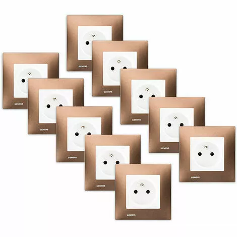 LOT 10 Prise 2P+T Blanc Delta Viva + Plaque Métal Marron - SIEMENS - SIEMENS 1 LOT 10 Prise 2P+T Blanc Delta Viva + Plaque Métal Marron - SIEMENS - SIEMENS