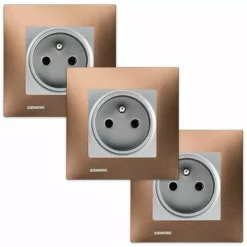 LOT 3 Prise 2P+T Silver Delta Viva + Plaque Métal Marron - SIEMENS - SIEMENS