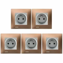 LOT 5 Prise 2P+T Silver Delta Viva + Plaque Métal Marron - SIEMENS - SIEMENS