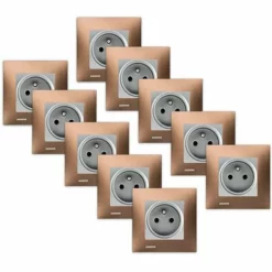 LOT 10 Prise 2P+T Silver Delta Viva + Plaque Métal Marron - SIEMENS - SIEMENS