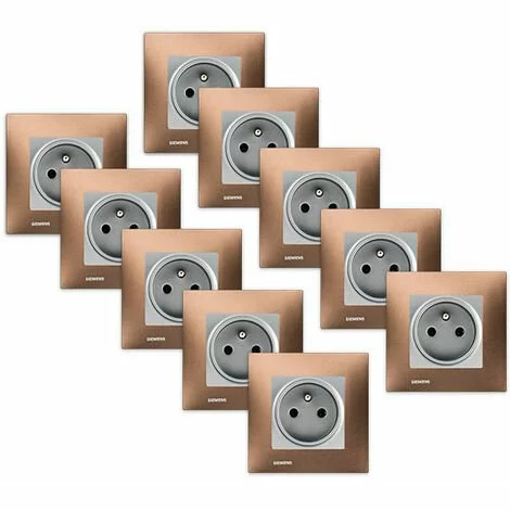 LOT 10 Prise 2P+T Silver Delta Viva + Plaque Métal Marron - SIEMENS - SIEMENS 1 LOT 10 Prise 2P+T Silver Delta Viva + Plaque Métal Marron - SIEMENS - SIEMENS