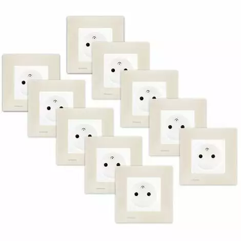 LOT De 10 Prises 2P+T Blanc Delta Viva + Plaques Beige - SIEMENS - SIEMENS 1 LOT De 10 Prises 2P+T Blanc Delta Viva + Plaques Beige - SIEMENS - SIEMENS