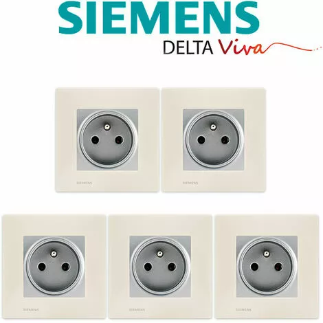 LOT De 5 Prises 2P+T Silver Delta Viva + Plaques Beige - SIEMENS - SIEMENS 2 LOT De 5 Prises 2P+T Silver Delta Viva + Plaques Beige - SIEMENS - SIEMENS – Image 2