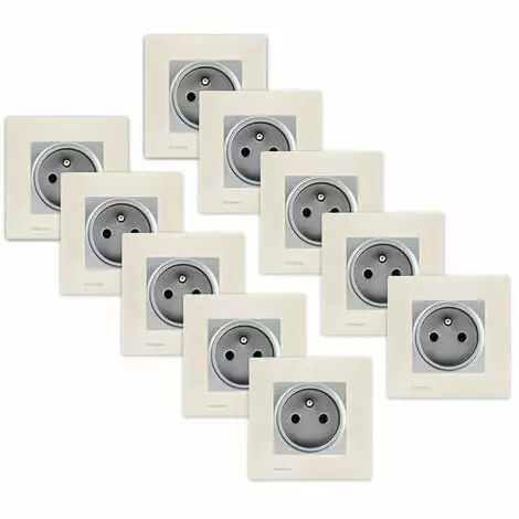 LOT 10 Prise 2P+T Silver Delta Viva + Plaque Beige - SIEMENS - SIEMENS 1 LOT 10 Prise 2P+T Silver Delta Viva + Plaque Beige - SIEMENS - SIEMENS