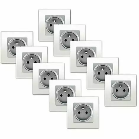 LOT De 10 Prises 2P+T Silver Delta Viva + Plaques Blanc - SIEMENS - SIEMENS 1 LOT De 10 Prises 2P+T Silver Delta Viva + Plaques Blanc - SIEMENS - SIEMENS