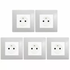 LOT De 5 Prises 2P+T Blanc Delta Viva + Plaques Gris - SIEMENS - SIEMENS