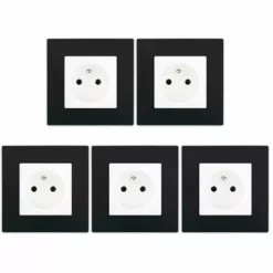 LOT De 5 Prises 2P+T Blanc Delta Viva + Plaques Noir - SIEMENS - SIEMENS