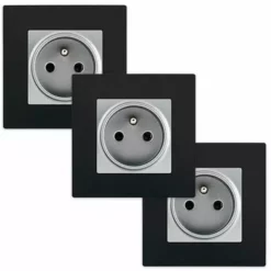 LOT De 3 Prises 2P+T Silver Delta Viva + Plaques Noir - SIEMENS - SIEMENS