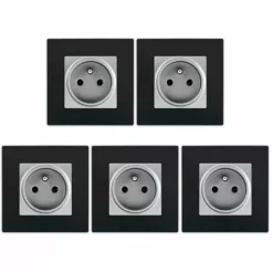 LOT De 5 Prises 2P+T Silver Delta Viva + Plaques Noir - SIEMENS - SIEMENS