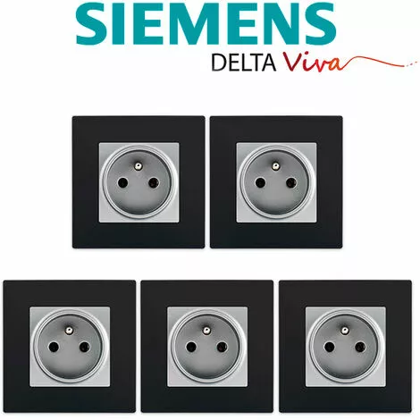 LOT De 5 Prises 2P+T Silver Delta Viva + Plaques Noir - SIEMENS - SIEMENS 2 LOT De 5 Prises 2P+T Silver Delta Viva + Plaques Noir - SIEMENS - SIEMENS – Image 2