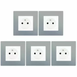 LOT 5 Prise 2P+T Blanc Delta Viva + Plaque Silver - SIEMENS - SIEMENS