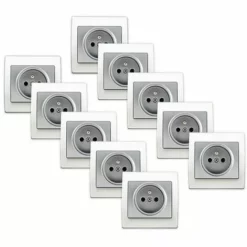 LOT 10 Prise 2P+T Silver Delta Iris + Plaque Basic Blanc - SIEMENS - SIEMENS