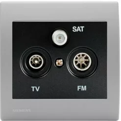 Prise TV/FM/SAT Anthracite Delta Iris + Plaque Basic Silver - SIEMENS - SIEMENS