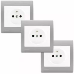 Lot De 3 Prise 2P+T Blanc Delta Iris + Plaque Basic Silver - SIEMENS - SIEMENS