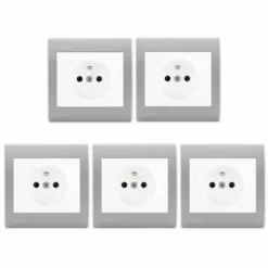 Lot De 5 Prise 2P+T Blanc Delta Iris + Plaque Basic Silver - SIEMENS - SIEMENS
