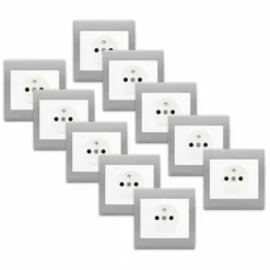 Lot De 10 Prise 2P+T Blanc Delta Iris + Plaque Basic Silver - SIEMENS - SIEMENS