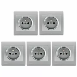 Lot De 5 Prise 2P+T Silver Delta Iris + Plaque Basic Silver - SIEMENS - SIEMENS