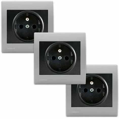 Lot De 3 Prise 2P+T Anthracite Delta Iris + Plaque Basic Silver - SIEMENS - SIEMENS 1 Lot De 3 Prise 2P+T Anthracite Delta Iris + Plaque Basic Silver - SIEMENS - SIEMENS