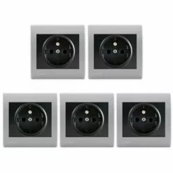 Lot De 5 Prise 2P+T Anthracite Delta Iris + Plaque Basic Silver - SIEMENS - SIEMENS