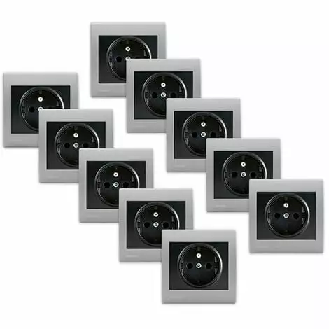 Lot De 10 Prises 2P+T Anthracite Delta Iris + Plaques Basic Silver - SIEMENS - SIEMENS 1 Lot De 10 Prises 2P+T Anthracite Delta Iris + Plaques Basic Silver - SIEMENS - SIEMENS