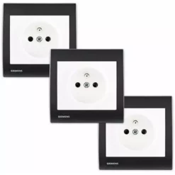 Lot De 3 Prise 2P+T Blanc Delta Iris + Plaque Anthracite - SIEMENS - SIEMENS