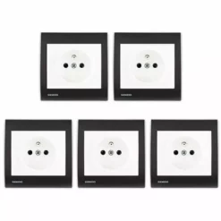 Lot De 5 Prise 2P+T Blanc Delta Iris + Plaque Anthracite - SIEMENS - SIEMENS