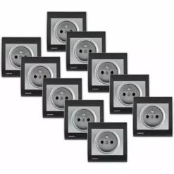 Lot De 10 Prise 2P+T Silver Delta Iris + Plaque Anthracite - SIEMENS - SIEMENS