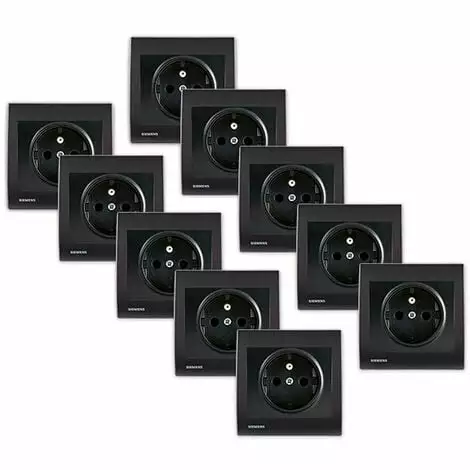Lot De 10 Prise 2P+T Anthracite Delta Iris + Plaque Anthracite - SIEMENS - SIEMENS 1 Lot De 10 Prise 2P+T Anthracite Delta Iris + Plaque Anthracite - SIEMENS - SIEMENS