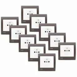LOT De 10 Prises 2P+T Blanc Delta Iris + Plaques Soft Marron - SIEMENS - SIEMENS