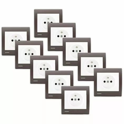LOT De 10 Prises 2P+T Blanc Delta Iris + Plaques Soft Marron - SIEMENS - SIEMENS 1 LOT De 10 Prises 2P+T Blanc Delta Iris + Plaques Soft Marron - SIEMENS - SIEMENS