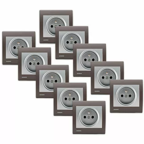 LOT De 10 Prises 2P+T Silver Delta Iris + Plaques Soft Marron - SIEMENS - SIEMENS 1 LOT De 10 Prises 2P+T Silver Delta Iris + Plaques Soft Marron - SIEMENS - SIEMENS