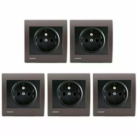 LOT De 5 Prises 2P+T Anthracite Delta Iris + Plaques Soft Marron - SIEMENS - SIEMENS 1 LOT De 5 Prises 2P+T Anthracite Delta Iris + Plaques Soft Marron - SIEMENS - SIEMENS