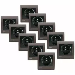 LOT De 10 Prises 2P+T Anthracite Delta Iris + Plaques Soft Marron - SIEMENS - SIEMENS