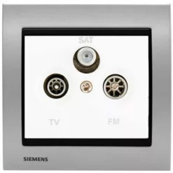 PriseTV/FM/SAT Blanc Delta Iris + Plaque Métal Alu Silver - SIEMENS - SIEMENS