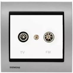 PriseTV/FM Blanc Delta Iris + Plaque Métal Alu Silver - SIEMENS - SIEMENS